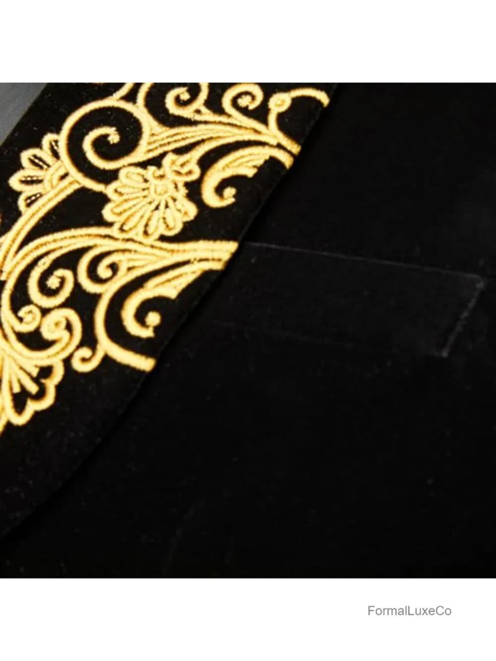 Men's Velvet Blazer Tuxedo Jacket with Gold Embroidery, Formal Wedding Prom